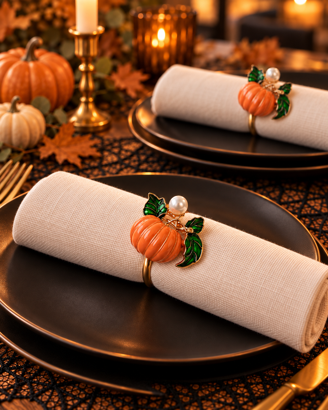 Pumpkin Napkin Rings with Pearl Detail – Set of 6