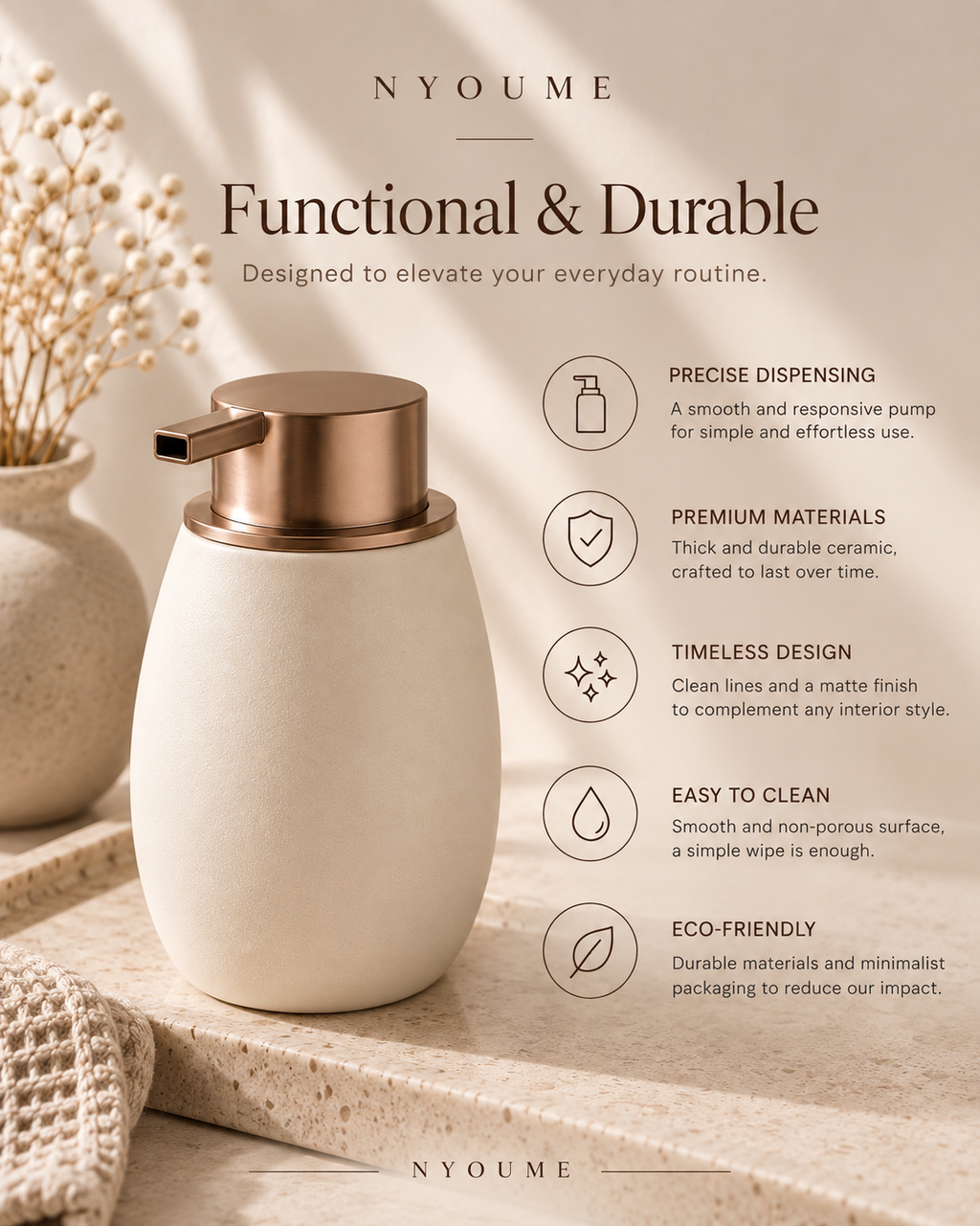 Marea ceramic soap dispenser by NYOUME
