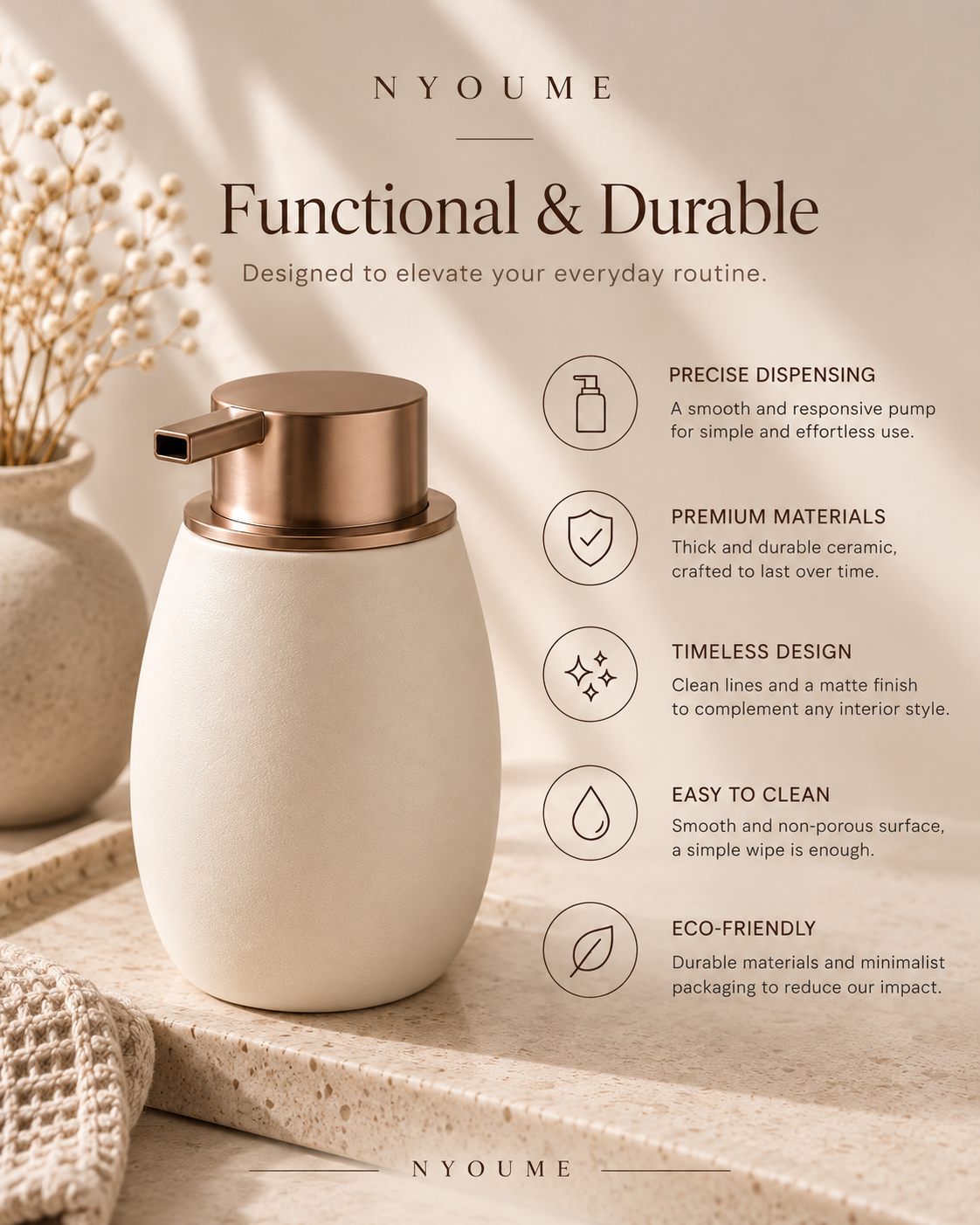 Marea ceramic soap dispenser by NYOUME