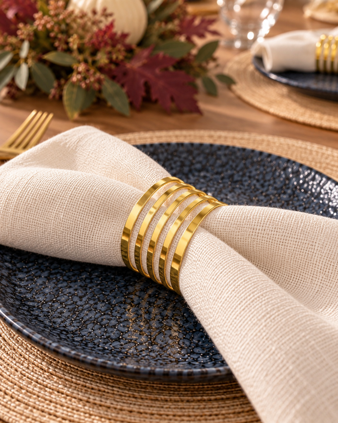 Elara Gold Napkin Rings — Set of 10
