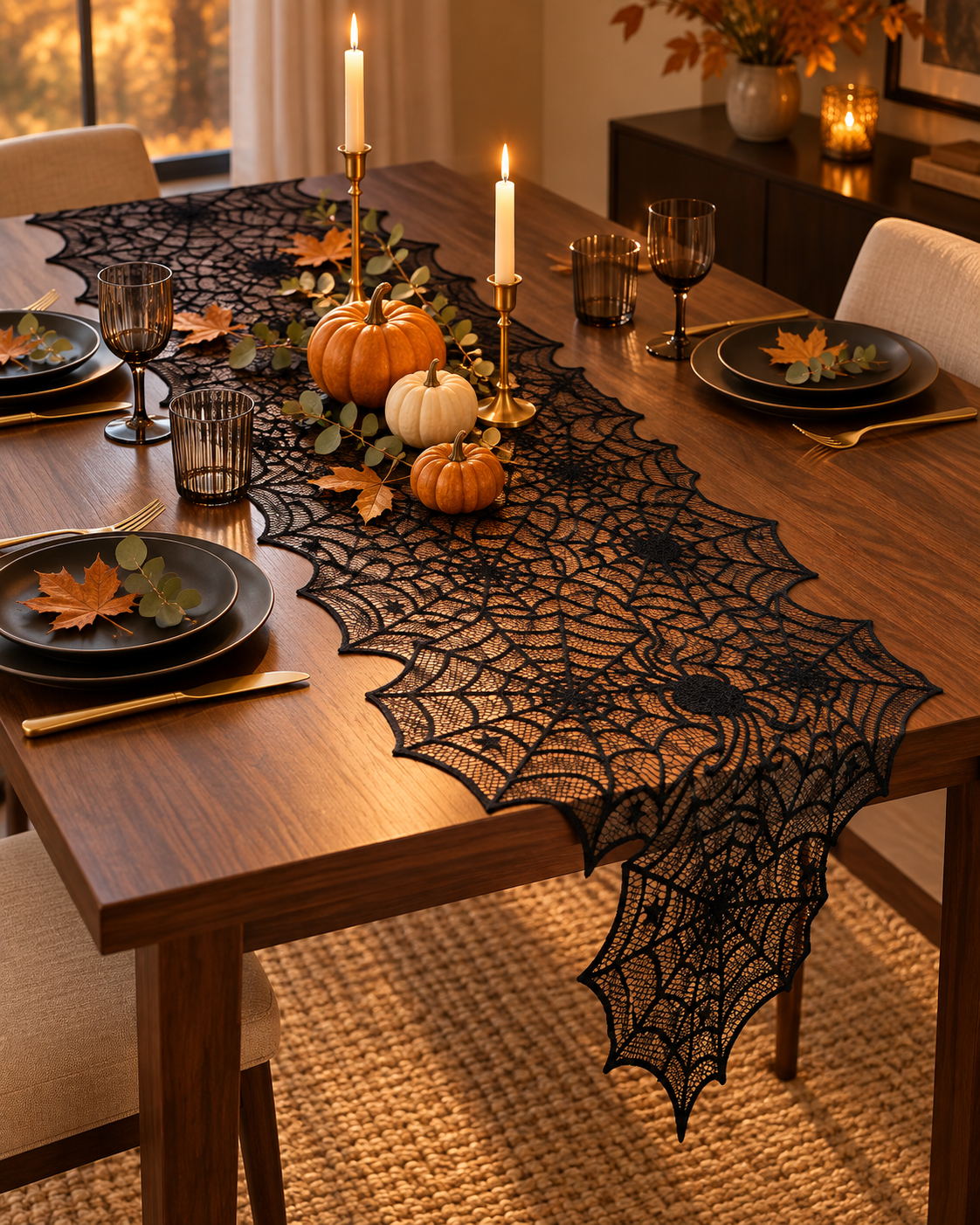 Halloween Spiderweb Lace Table Runner