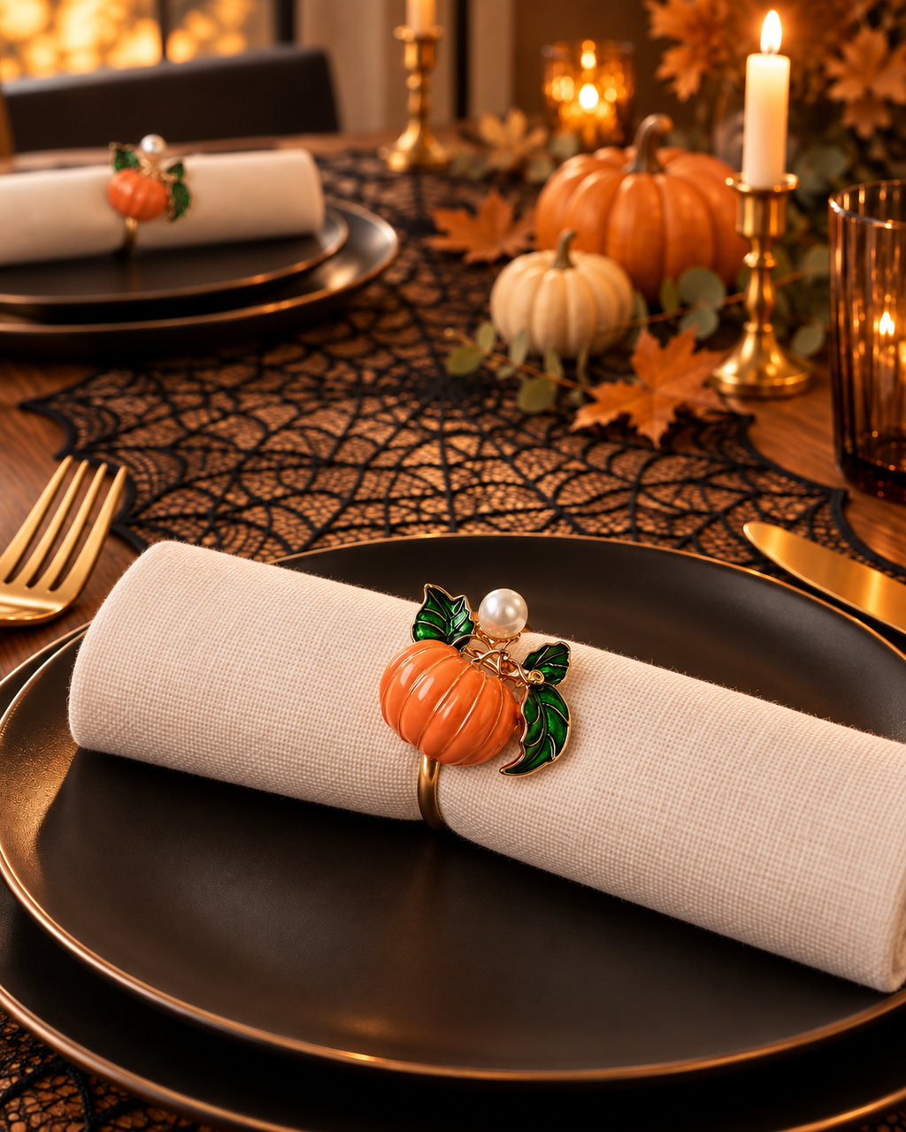 Pumpkin Napkin Rings with Pearl Detail – Set of 6
