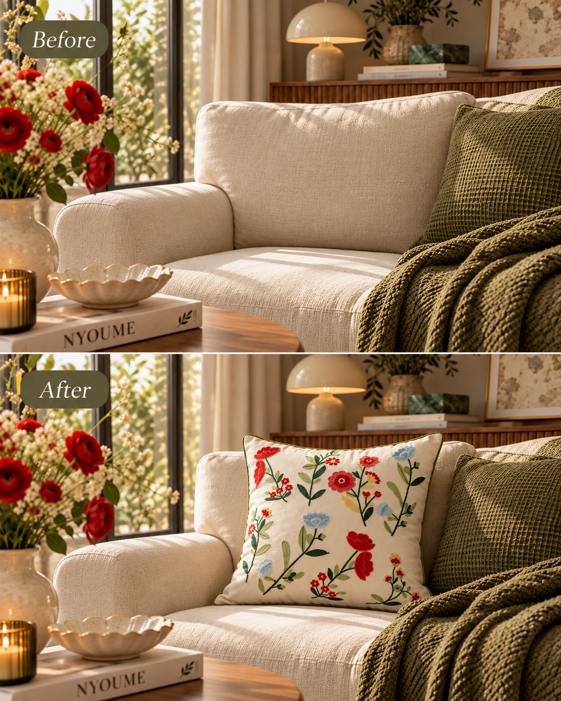 Embroidered Wildflower Cushion with Insert, 45 × 45 cm