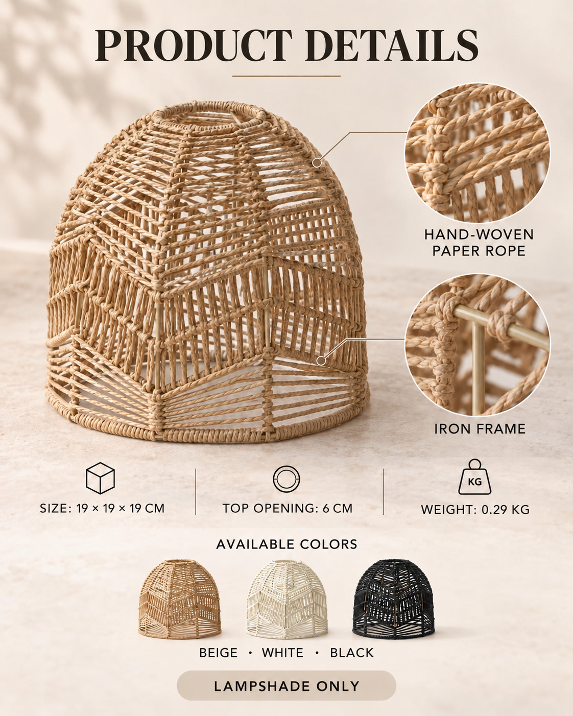 Soléa Hand-Woven Paper Rope Lampshade