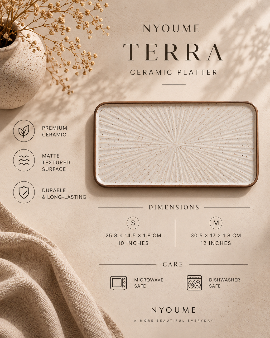 Terra textured ceramic serving tray by NYOUME