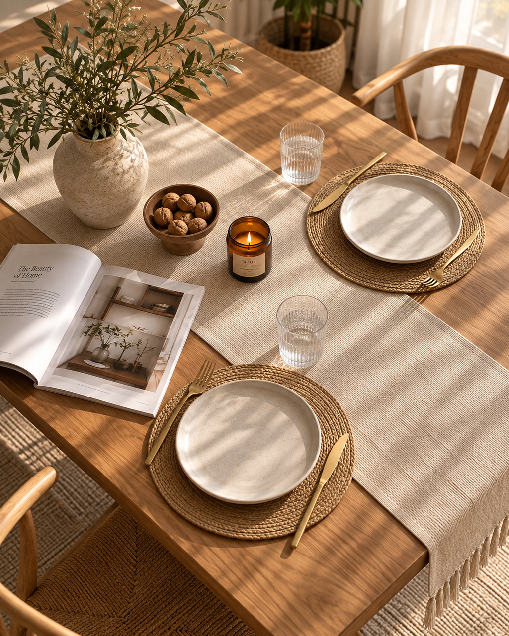 Linea woven table runner with fringe by NYOUME