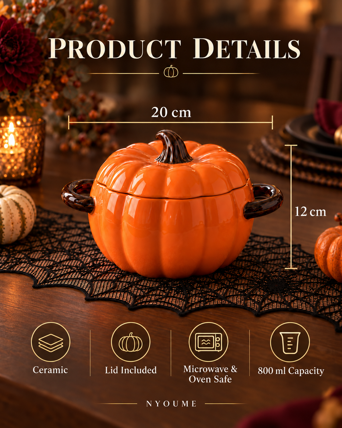 Ceramic Pumpkin Bowl with Lid – 800