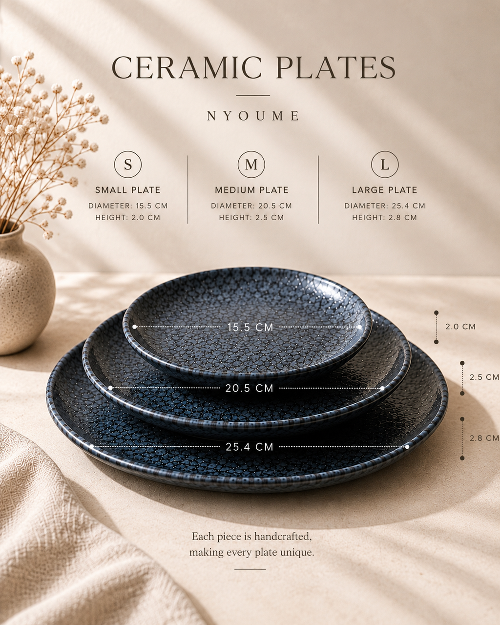 Pietra dark grey stone-textured ceramic plates by NYOUME