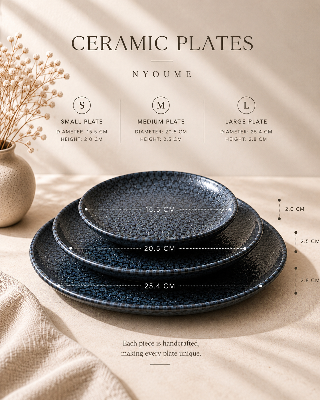 Pietra dark grey stone-textured ceramic plates by NYOUME