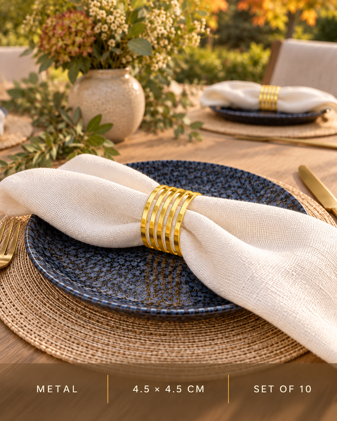 Elara Gold Napkin Rings — Set of 10