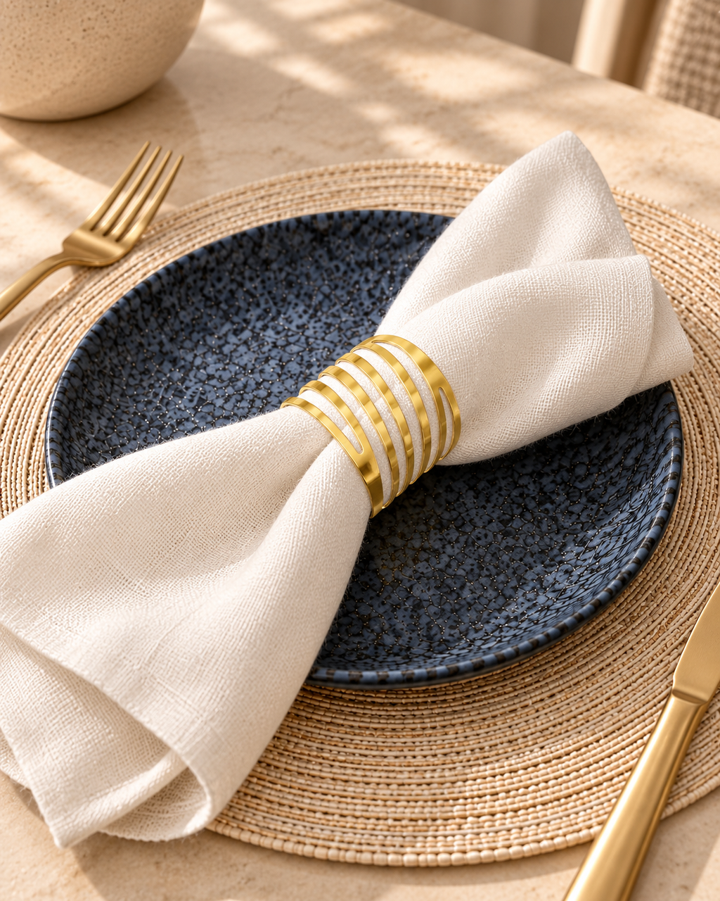 Elara Gold Napkin Rings — Set of 10